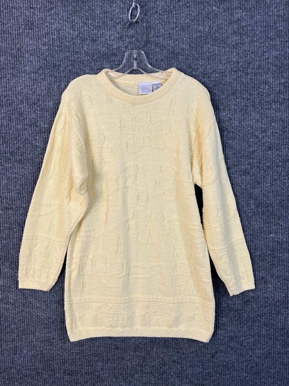 Vintage Laura Gayle Pullover Sweater Tunic Womens Small Yellow Cottage Grandma